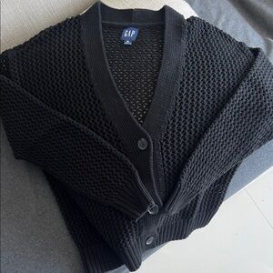 GAP Black Open-Knit V-Neck Cardigan
